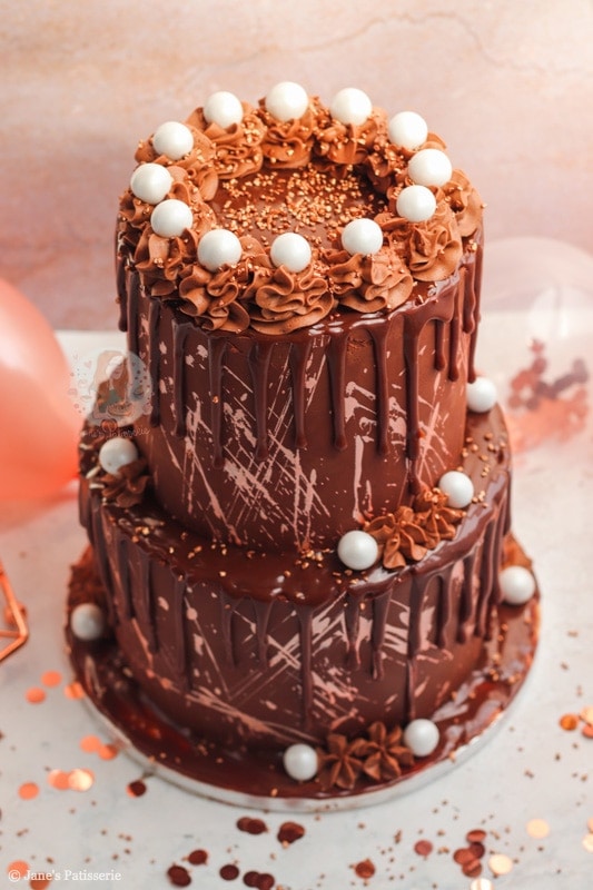Chocolate Layer Cake with Chocolate Strawberries and Ferrero Rocher