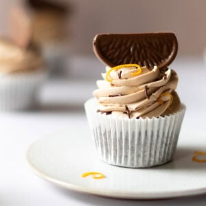 A single Chocolate Orange Cupcake on a plate