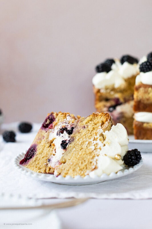 Slice of apple blackberry cake