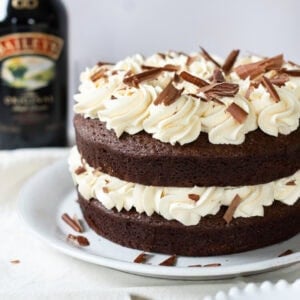 Baileys Cake with bottle of Baileys