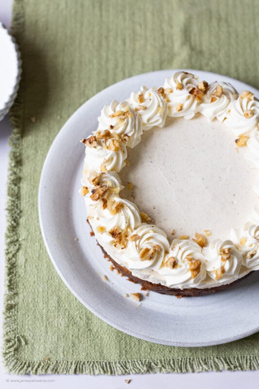 A top down shot of a carrot cake cheesecake