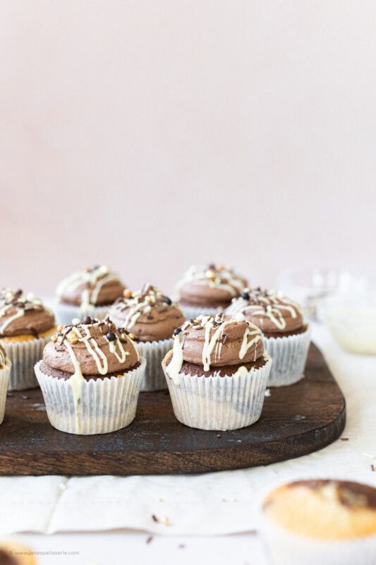 A chopping board of marble cupcakes
