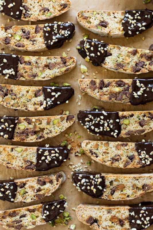 Closer shot of Pistachio Hazelnut Chocolate Biscotti