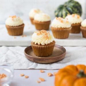 A Pumpkin Cupcake on a plate