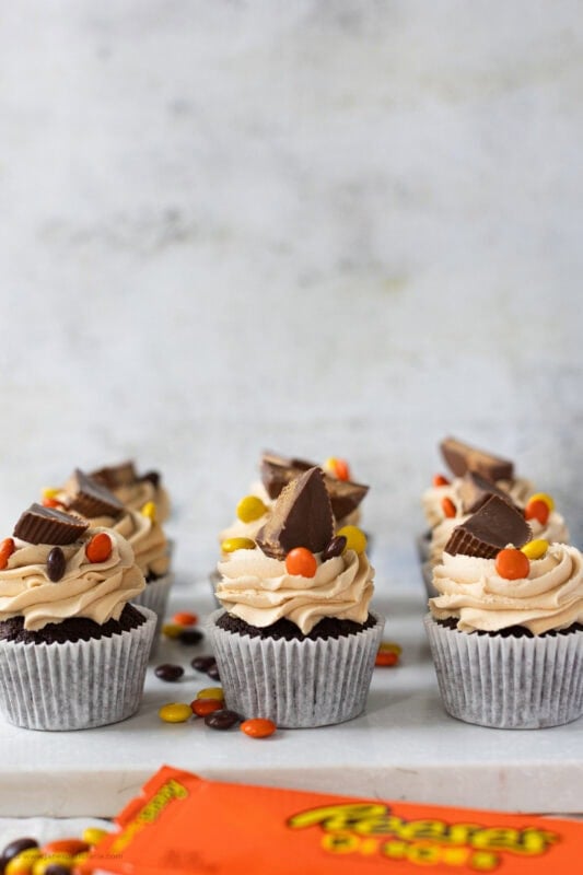 A row of Reese's Peanut Butter Cupcakes