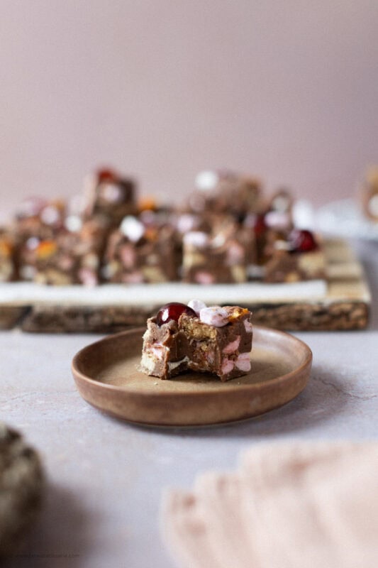 A bite missing from a Rocky Road Fudge