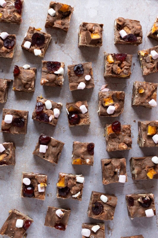 Rocky Road Fudge cut into individual squares