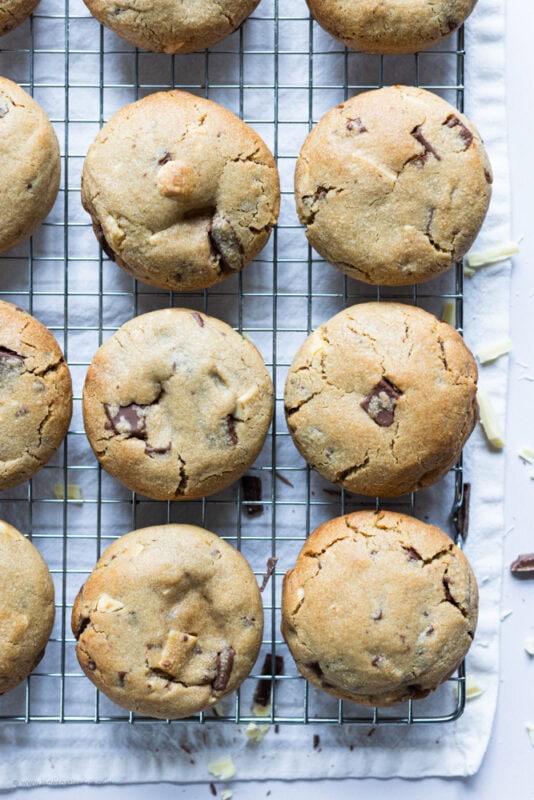 A baking tray of Salted Caramel Cheesecake Cookies