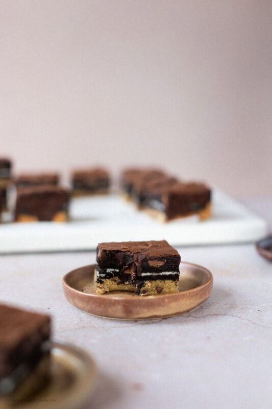 A bite taken from a Slutty Brownie