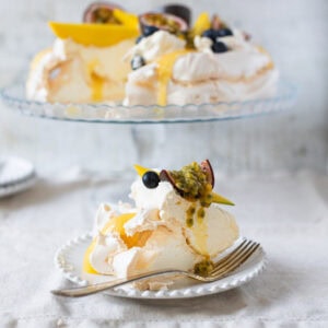 A slice of Spring Pavlova on a plate