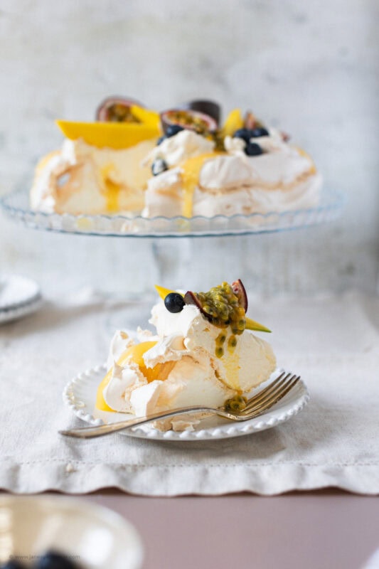 A slice of Spring Pavlova on a plate 
