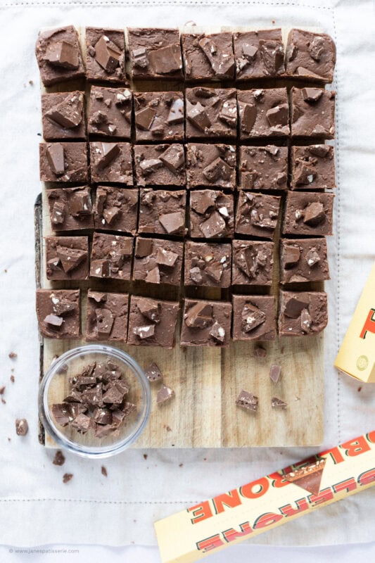 A slab of Toblerone Fudge cut into squares