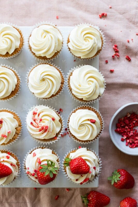 Some unfinished Wimbledon Strawberry Cupcakes