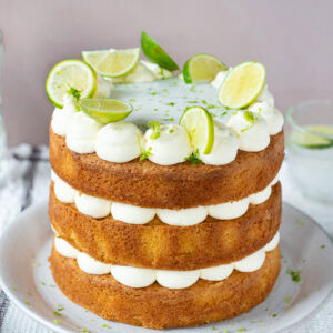 A whole gin and tonic cake on a plate