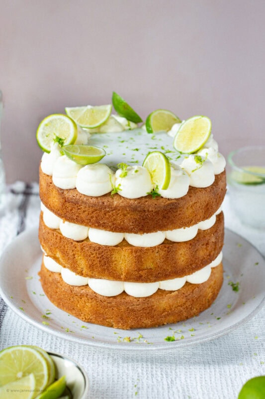 A whole gin and tonic cake on a plate