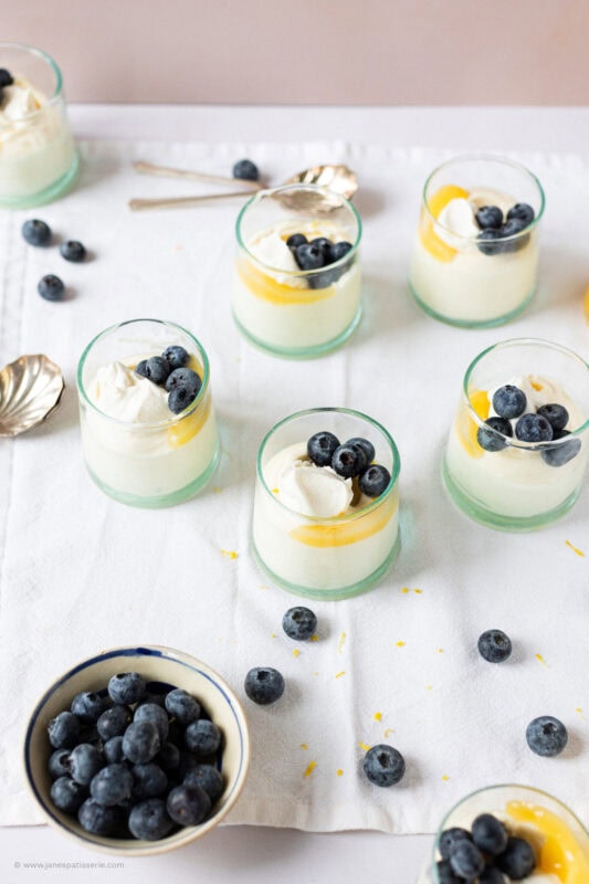 Top down shot into the jars of Lemon Curd Mousse