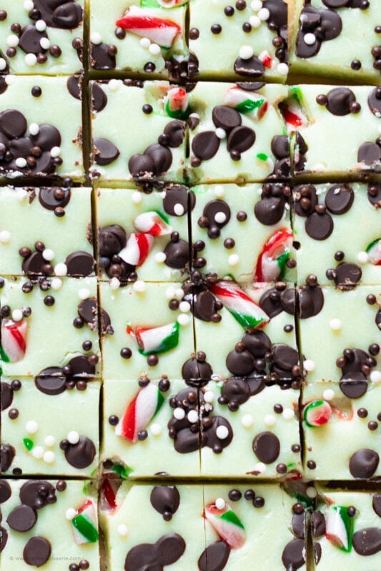 A close up of cut Peppermint Fudge