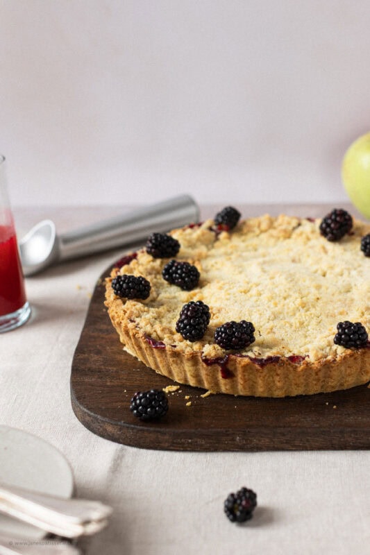 A whole Apple and Blackberry Crumble Pie
