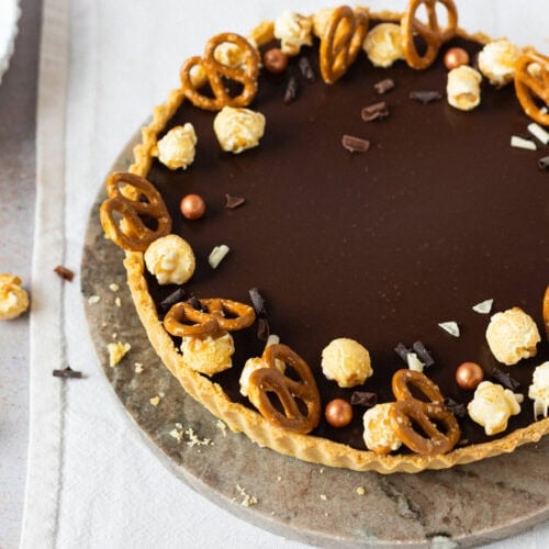A top down shot of a whole Salted Caramel Tart