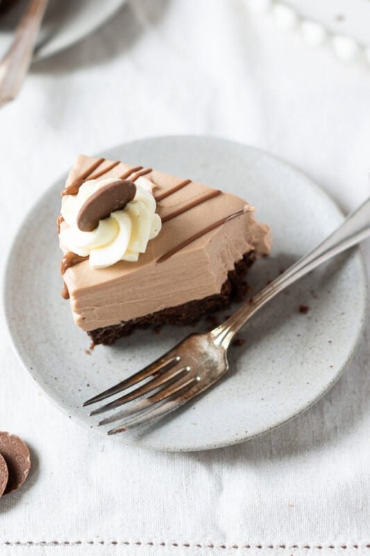 A bite missing from the Cadbury Chocolate Cheesecake