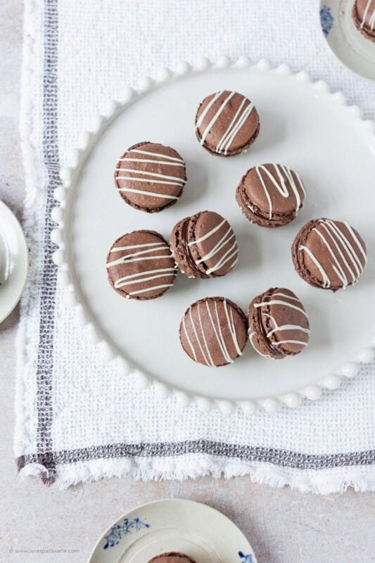 A plate of Triple chocolate macarons