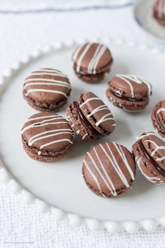 A plate of several Triple Chocolate Macarons