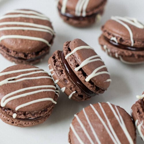 Close up of Triple Chocolate Macarons on a plate