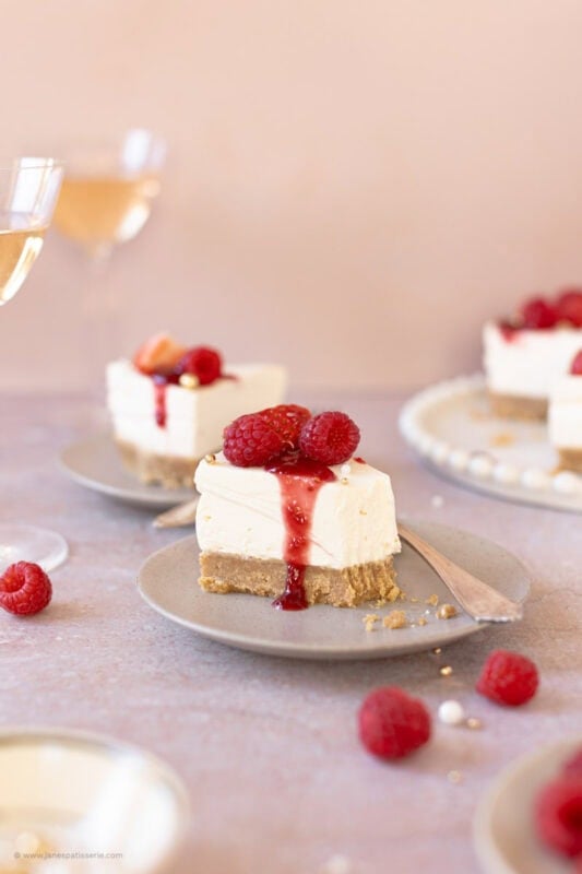 A bite missing from a Champagne Cheesecake