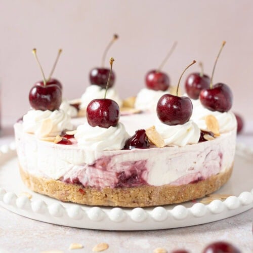 A whole Cherry Bakewell Cheesecake