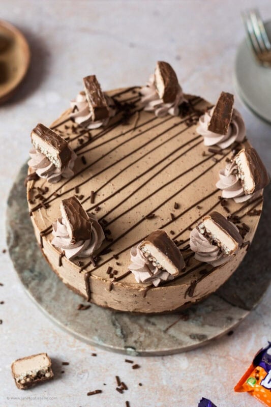 Top shot of a finished Double Decker Cheesecake