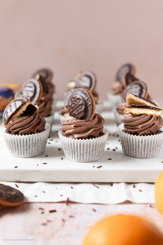 Rows of Jaffa Cake Cupcakes