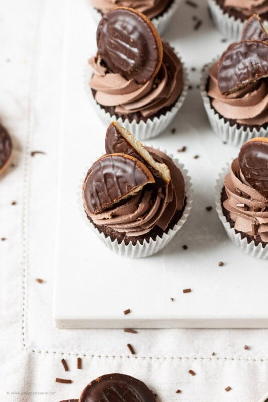 A fully decorated Jaffa Cake Cupcake