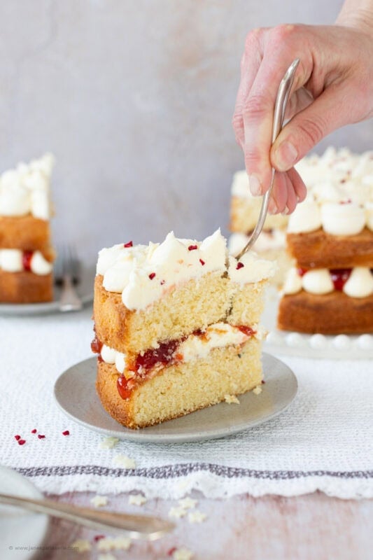 A fork cutting into a Vanilla Cake - back to basics